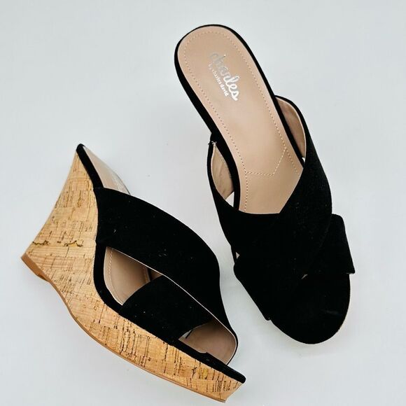 Charles by Charles David Latrice Black Wedge Sandals - Picture 1 of 6